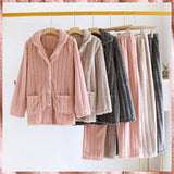Simple Coral Fleece Couple Pajamas For Women Autumn And Winter - SANTARELLA