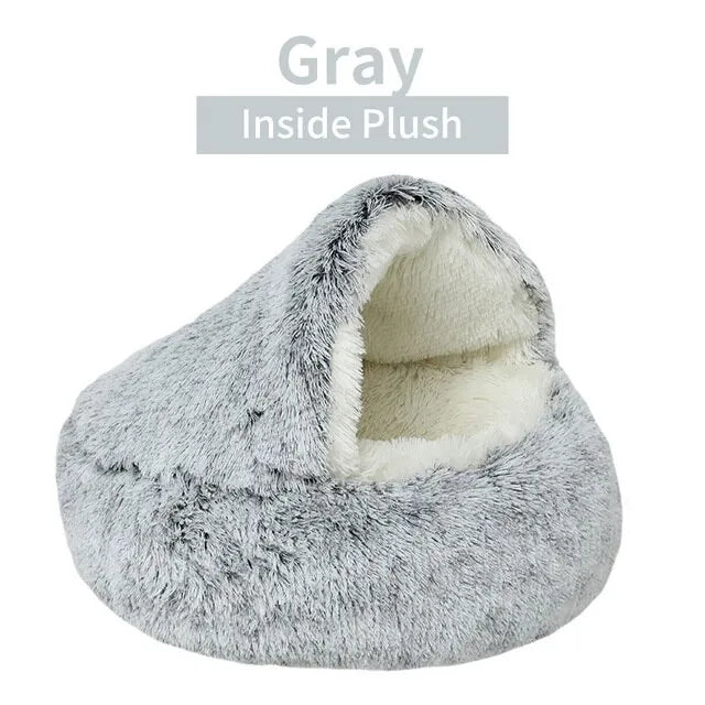 Soft Plush Pet Bed with Cover Round Cat Bed Pet Mattress Warm Cat Dog 2 in 1 Sleeping Nest Cave for Small Dogs - SANTARELLA