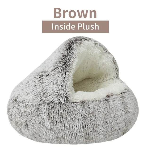 Soft Plush Pet Bed with Cover Round Cat Bed Pet Mattress Warm Cat Dog 2 in 1 Sleeping Nest Cave for Small Dogs - SANTARELLA