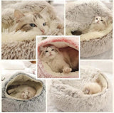 Soft Plush Pet Bed with Cover Round Cat Bed Pet Mattress Warm Cat Dog 2 in 1 Sleeping Nest Cave for Small Dogs - SANTARELLA