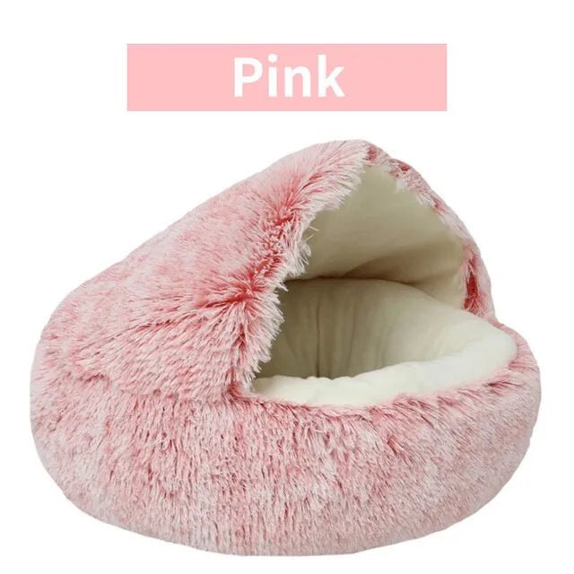 Soft Plush Pet Bed with Cover Round Cat Bed Pet Mattress Warm Cat Dog 2 in 1 Sleeping Nest Cave for Small Dogs - SANTARELLA