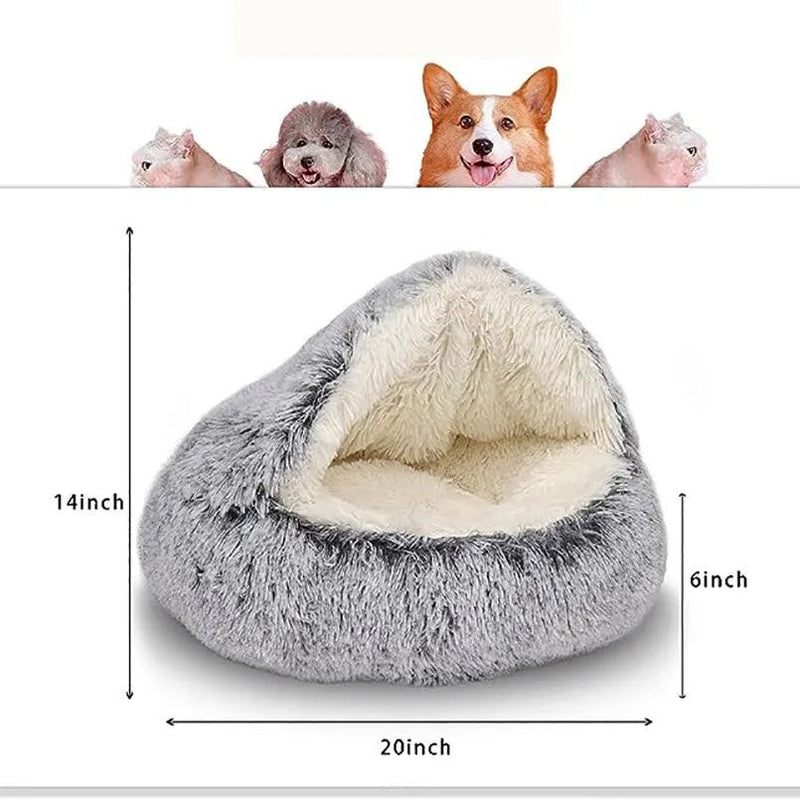 Soft Plush Pet Bed with Cover Round Cat Bed Pet Mattress Warm Cat Dog 2 in 1 Sleeping Nest Cave for Small Dogs - SANTARELLA