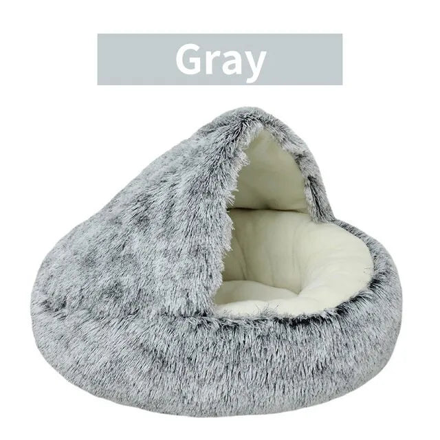 Soft Plush Pet Bed with Cover Round Cat Bed Pet Mattress Warm Cat Dog 2 in 1 Sleeping Nest Cave for Small Dogs - SANTARELLA